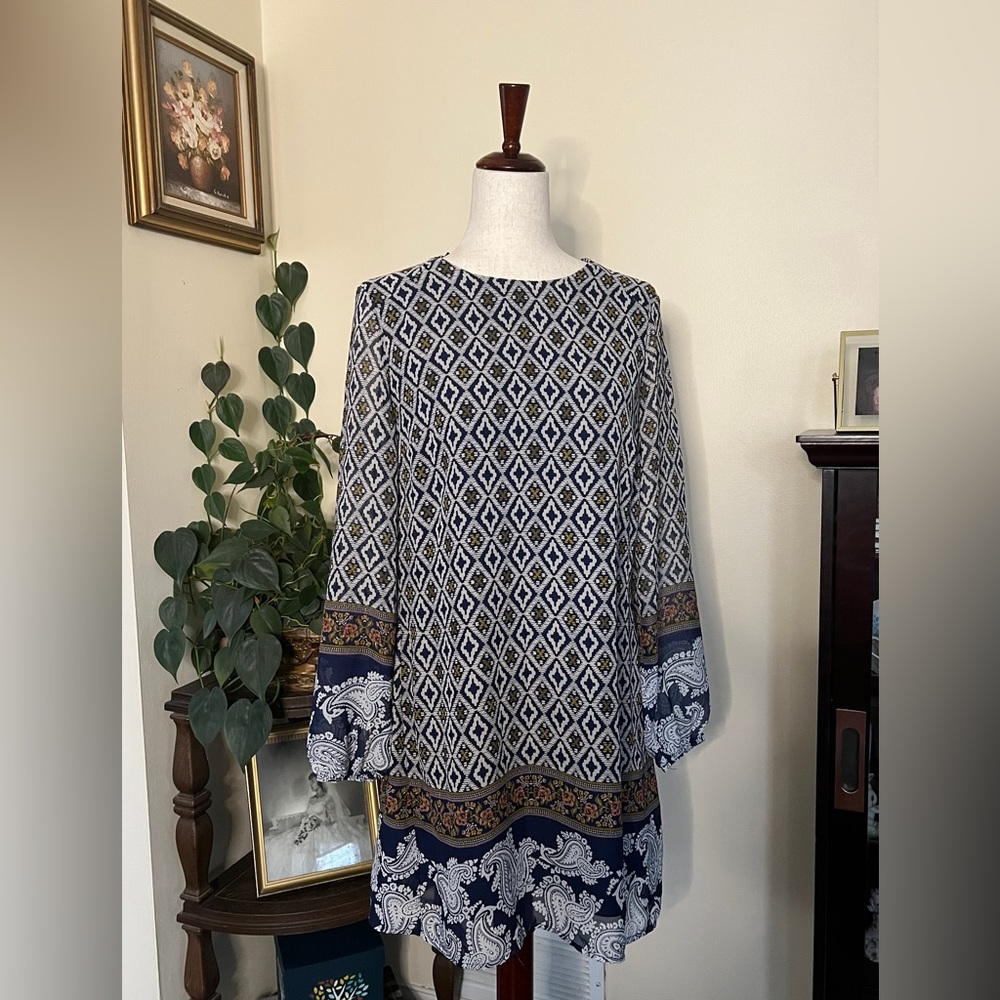 Fifth & Park Blue Long Sleeve Dress, sz M
